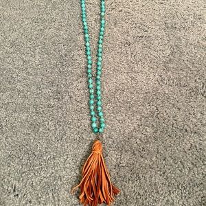 Turquoise Knotted Necklace with Tassel